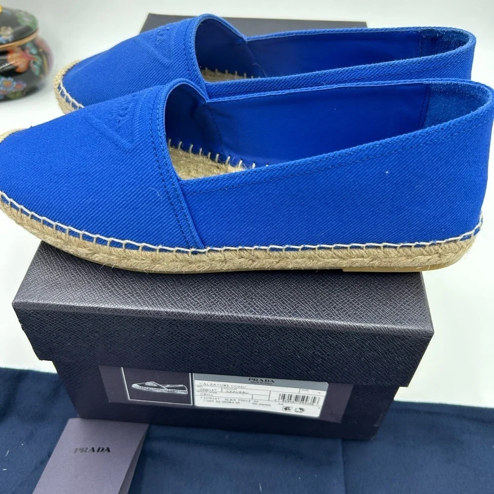 Women's Prada triangle logo canvas espadrille size 7, made in Italy